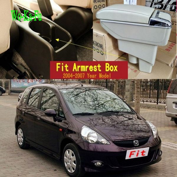 

for fit jazz hatchback armrest box central store content storage box with cup holder ashtray usb interface 2004-2007