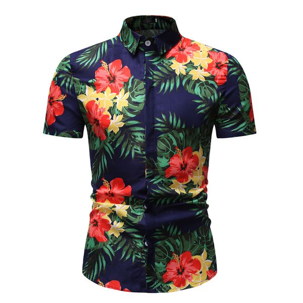 

summer men's shirt casual short sleeve shirt streetwear button hawaii print beach quick dry male blouse camisa masculina, White;black