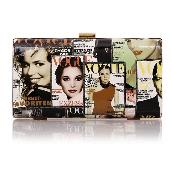 

designer-newspaper character printed magazine bag stylish women clutch bag papa handbag purse pop cool brand satchel evening bag - m1261