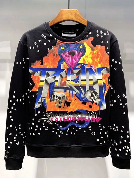 

men's cotton blazer with printed print for a round-collared, long-sleeved hoodie for fall 2019, Black