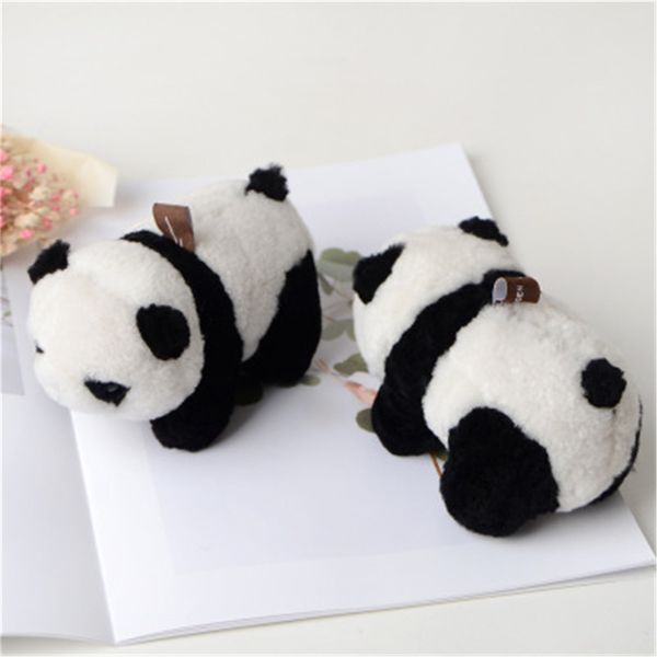 Bonito Real Genuína Pele De Ovelha Urso Panda Pompom Bola Saco Charme Chaveiro Chaveiro Acessórios Bolsa Do Telefone Bolsa