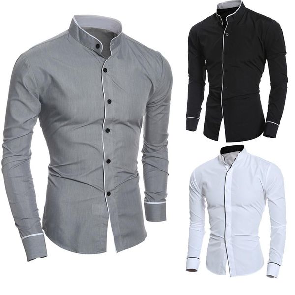

men's shirt fashion men personality casual shirts slim long sleeve shirt men solid shirts blouse, White;black
