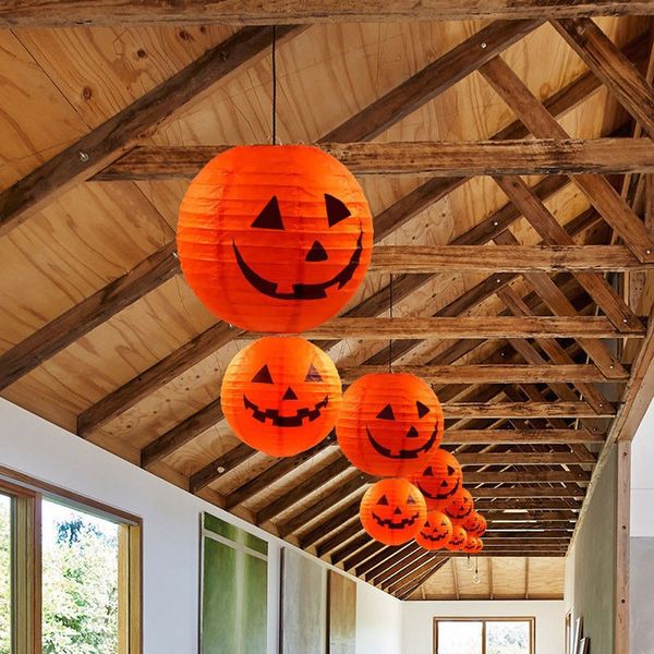 

1pc brand new halloween paper pumpkin hanging lantern diy holiday party decor scary element lantern pumpkin h5