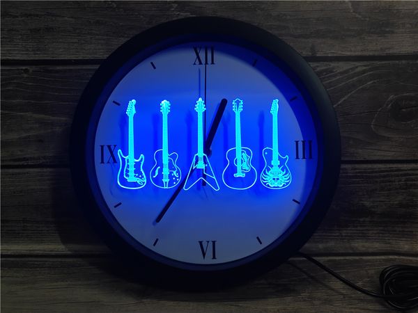 

0f099 guitar band room app rgb led neon light signs wall clock