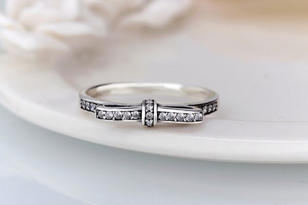 

wholesale-classic bow ring 18k rose gold women rings original box for 925 sterling silver cz diamond wedding ring sets