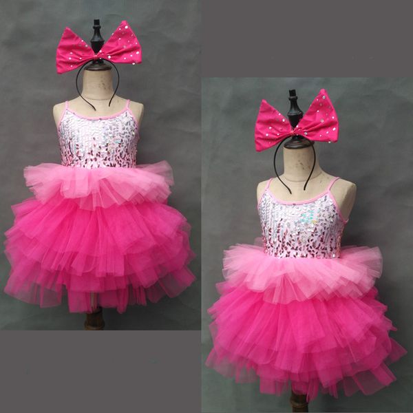 

children's latin dance jazz dance ballet stage costume girl sequins puffed princess dress stage performance costumes, Black;red