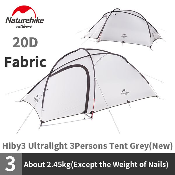 

naturehike new hiby 3 camping tent 3-4 person 20d silicone nylon fabric ultralight gray and gold with mat n18k240-p