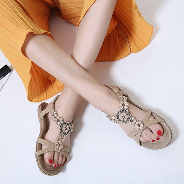 

women shoes 2019 bohemian ladies sandals sweet flowers flat sandals summer classic sandal fashion beach shoes women flip flops, Black