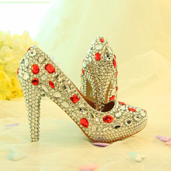 Il più nuovo designer 7 tipi di altezza del tacco argento strass cristallo splendido stiletto scarpe da discoteca scarpe da sposa cerimonia unica