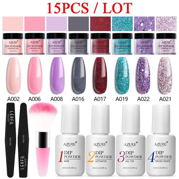 

beauty 15pcs/lot gradient color dipping powder nail brush tool holographic glitter dip powder nail base gel set, Silver;gold