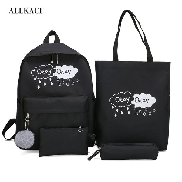 

4pcs/set girls backapck composite bags women letter canvas school bagpack travel rucksack leisure book satchel for teenagers4950