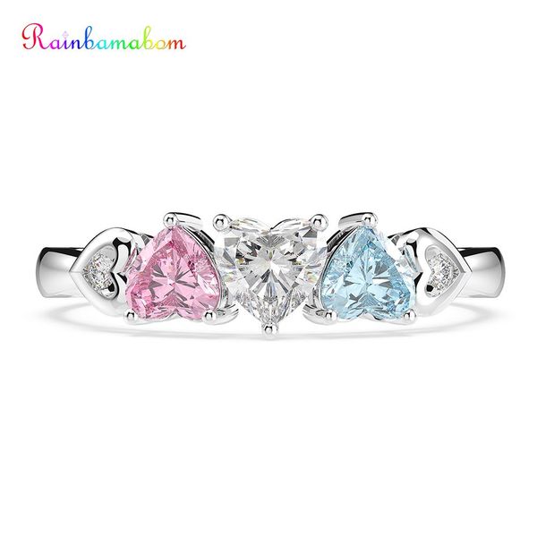 

rainbamabom 925 sterling silver love heart created moissanite aquamarine gemstone wedding engagement ring fine jewelry wholesale, Golden;silver