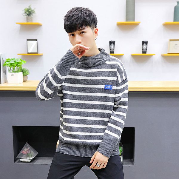 

осень зима новая мода марка толстый свитер мужчины полосатый slim fit перемычки вязаная шерстяная пуловер корейский повседневная мужская сви, White;black