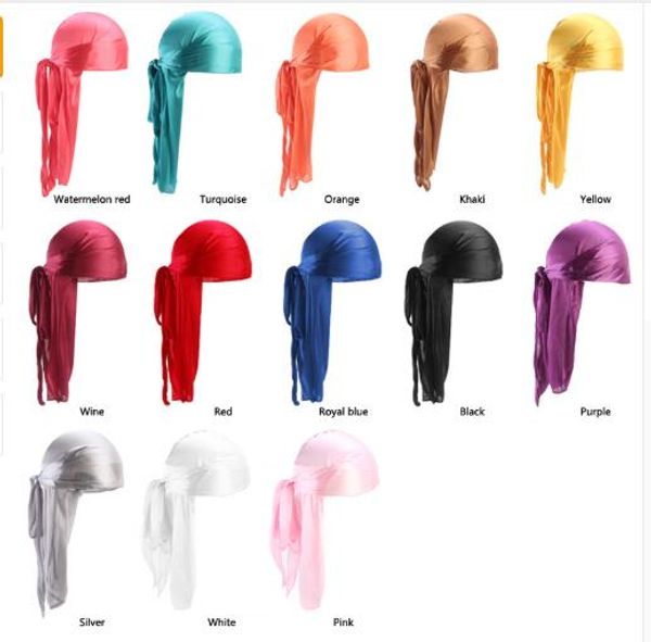 

men's silky durags bandanna turban hat wigs doo men satin durag biker headwear headband hair accessories extra long tail du-rag