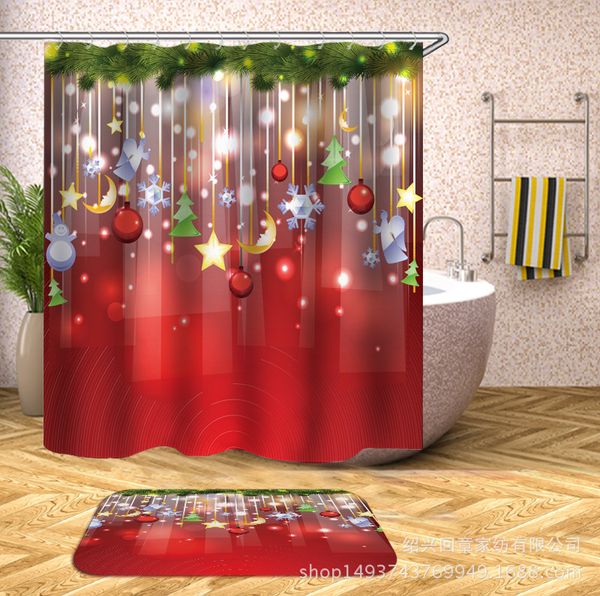 

christmas theme series shower curtain-waterproof and mildew-proof pure copper buttonhole-to map custom factory direct sales-a variety of opt