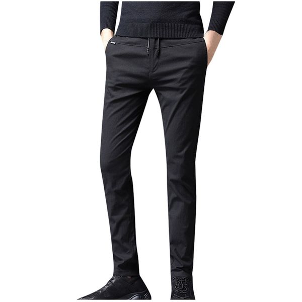 

autumn men's new long pants fashion drawstring casual solid color straight slim trousers elastic long trouser male, Black