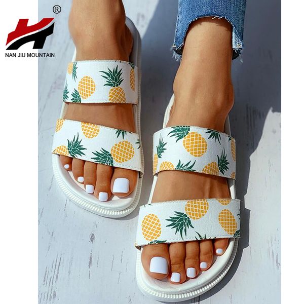 

slippers nan jiu mountain 2021 women's shoes summer flat open toe pineapple sandals outdoor beach plus size 40, Black
