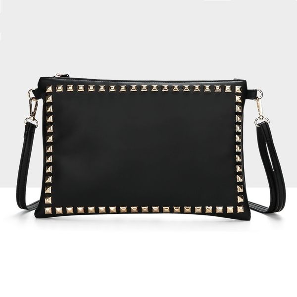 

fashion rivets women clutches pu leather ladies envelope clutch bags crossbody shoulder bags for women's handbag black and red