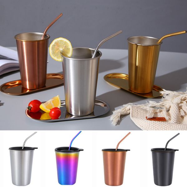 

из нержавеющей стали чашку 500ml чашки кофе пиво с metal солома + люки комплекты открытый путешествие бар пить сок чай кубок xd21101