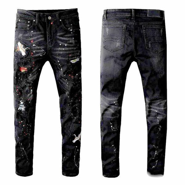 

модные мужские рваные джинсы патч разорвал черного arn33 леггинсы slim fit брюки высокого качества самого лучшего качество, Blue