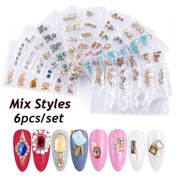 

women beauty 6pcs/set 3d mini mix style retro turquoise colorful crystals nail rhinestones for nails art decorations, Silver;gold