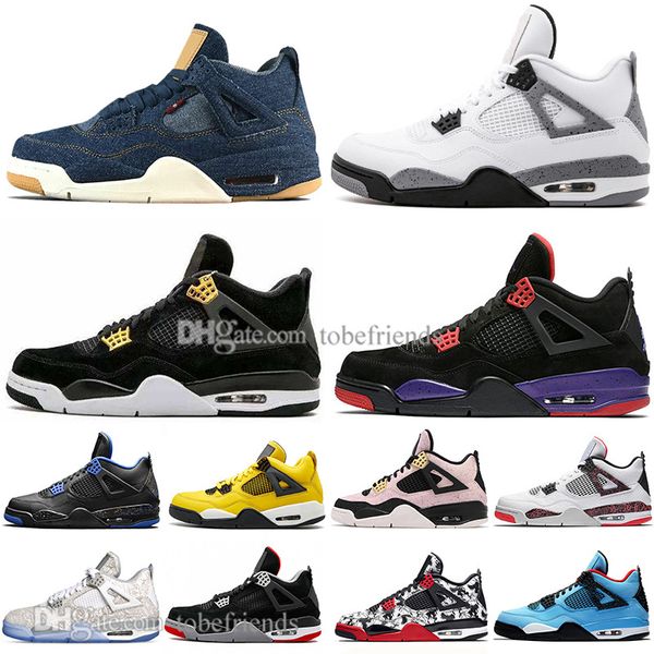 

wholesale bred 4 4s what the cactus jack laser wings mens basketball shoes denim blue pale citron men sports designer sneakers 36-47