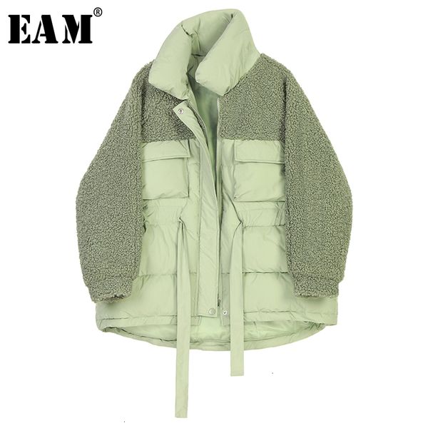 

eam] lambswool big size cotton-padded coat long sleeve loose fit women parkas fashion tide new autumn winter 2019 1m360, Black