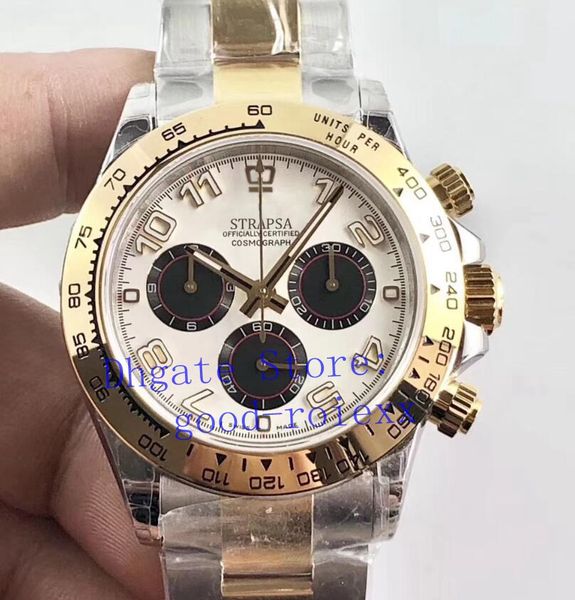 

luxury mens chronograph watch automatic cal.4130 black white panda dial watches steel gold 116523 men eta cosmograph sport jh wristwatches, Slivery;brown