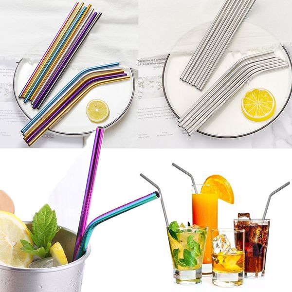

4/7/10 stainless steel drinking metal straw reusable bar straw cleaner brush kit