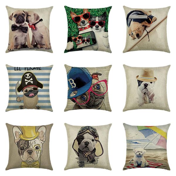 

cartoon dog square pillow covers 45 x 45 cm cotton linen throw pillowcase bed sofa car waist cushion cover pillowslip home decor xd22869