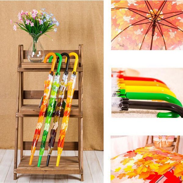 

woman umbrella fresh pvc transparent mushroom green leaves arch umbrella child long handle rain umbrella party favor fa3068