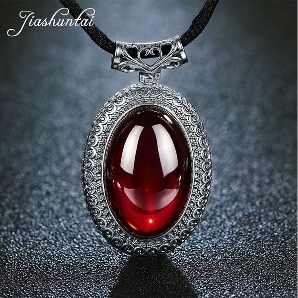 

jiashuntai retro 100% 925 silver sterling big pendant necklace chalcedony garne gemstone with silver jewelry for women
