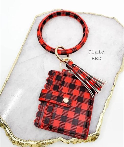 

2020 trendy id credit cards holder wristlet tassel keychains personalized leopard plaid olives wallet keychain, Black