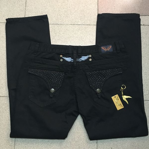 

mens robin jeans with black studs crystals regular fit straight pants plate tag wing clips size 30-42, Blue