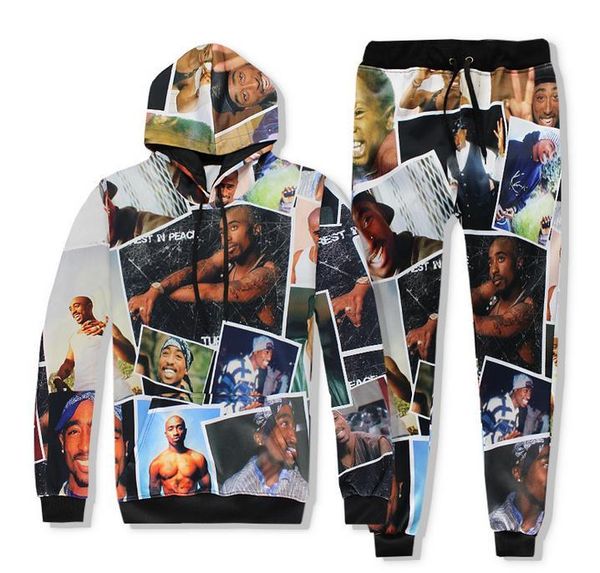 

2pac hoodie + pants tupac 3d digital printing joggers tracksuit sweatshirts outfit for men and women, Gray