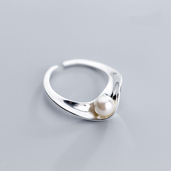 

fashion 1pc real.925 sterling silver fine jewelry geometric waterwave with handmade shell pearl ring gtlj1464, Golden;silver