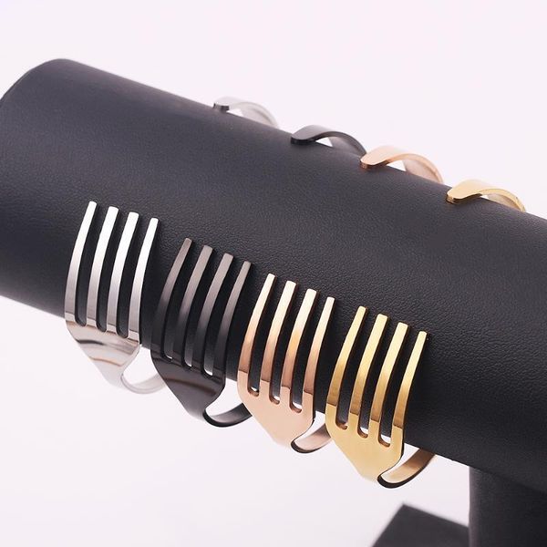 

cool fork shape open bracelet bangle stainless steel fork women men armband cuff bracelets jewelry accessories, Black