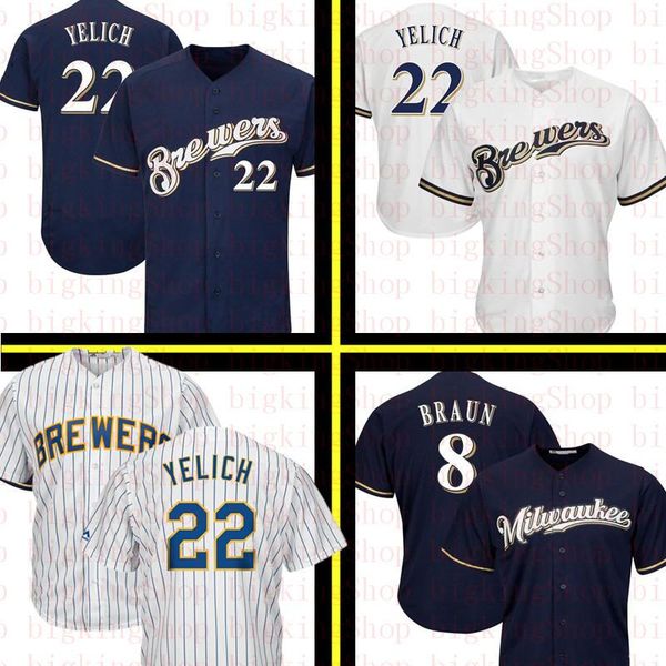 

Milwaukee # Brewers 22 Christian Yelich Jersey Top 8 Ryan Braun 19 Robin Yount 7 Eric Thames Embroidery Baseball 65655877878