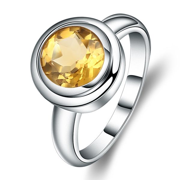 

gem's ballet 2.01ct round natural citrine gemstone wedding band ring for women 925 sterling silver fashion fine jewelry, Golden;silver