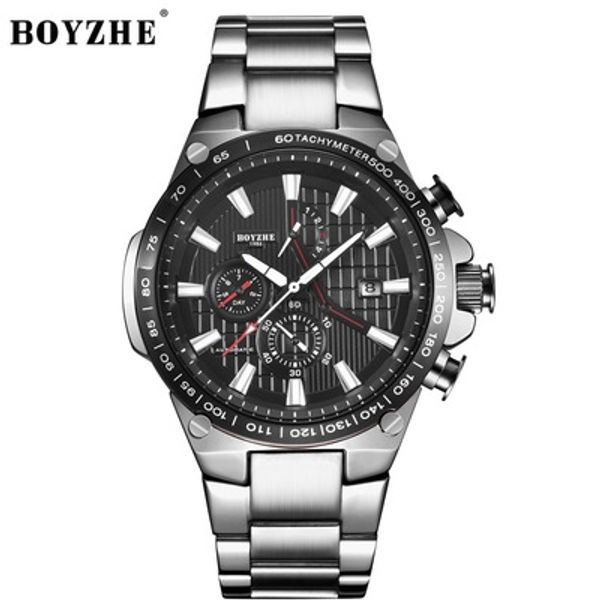 

men watch boyzhe automatic mechanical watch multifunction fashion male stainless steel clock waterproof relojes, Slivery;brown