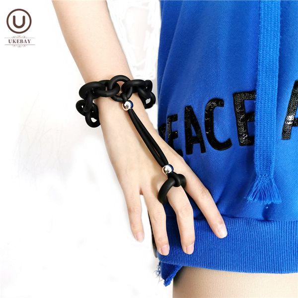 

ukebay new handmade jewelry women charm bracelets fashion gothic bangles with rings elasticity hand accessories, Black