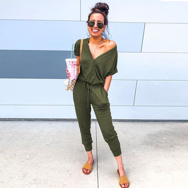 

ins shiying european and american solid color jumpsuit women summer 2020 new casual wear breathable slim one-piece pants womens sale, Black;white