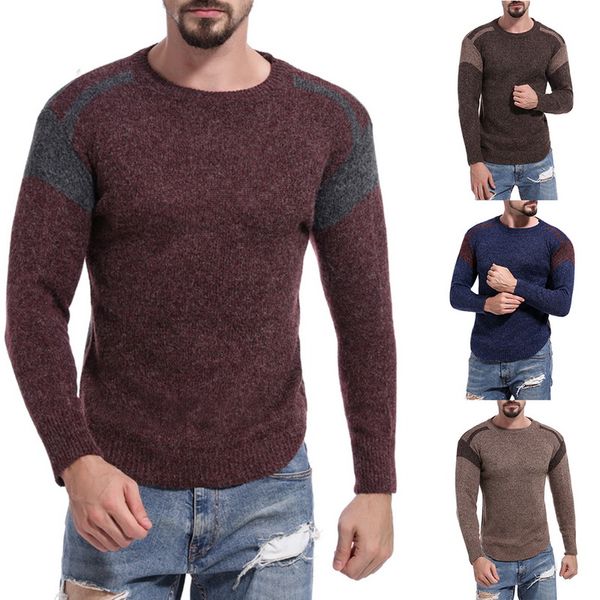 

mjartoria mens fashion simple color stitching sweater men's 2019 new casual wild bottoming round neck sweater, White;black