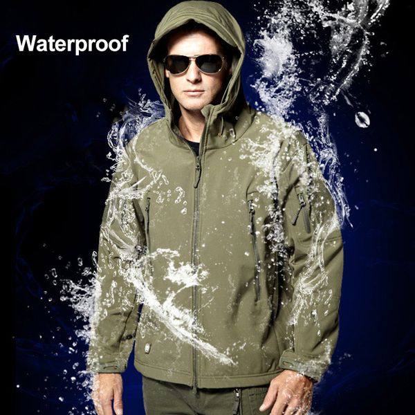 

men waterproof windproof softshell fleece windbreaker coat with hood for outdoors mug88, Black;brown