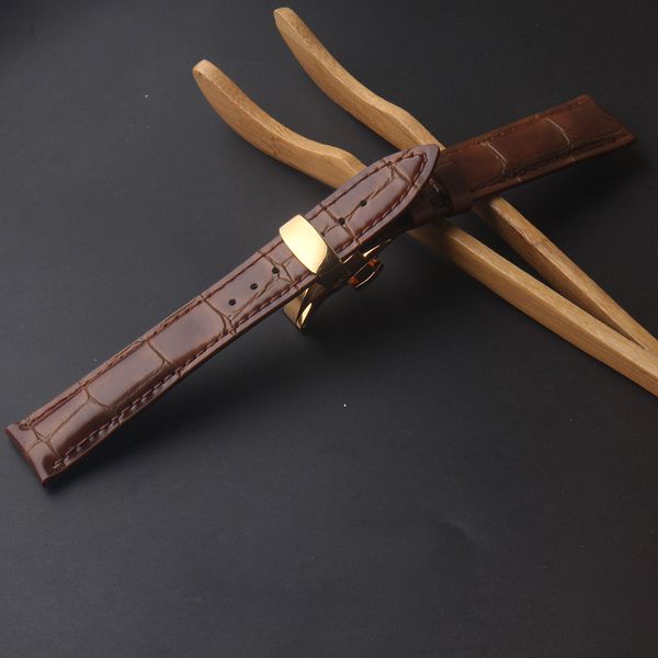 

genuine leather mink watchbands strap with gold buckle brown watch bands bracelet 18mm 20mm 22mm for wrist watches men women new, Black;brown