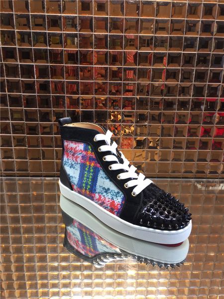 

r fashion red bottom shoes studded spikes flat sneakers for men women glitter graffiti party lovers genuine leather casual rivet, Black