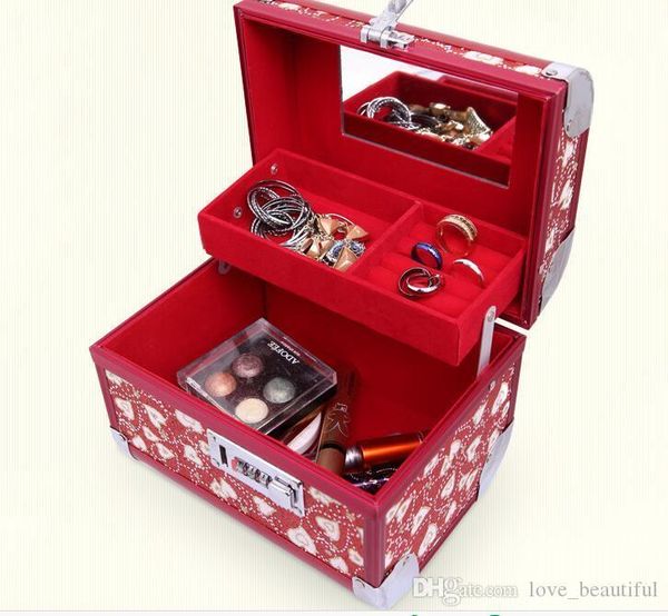 Heart Mirror Case Jewelry Box Red For Wedding Ceremony Storage Heart Mirror Case Jewelry Box Red For