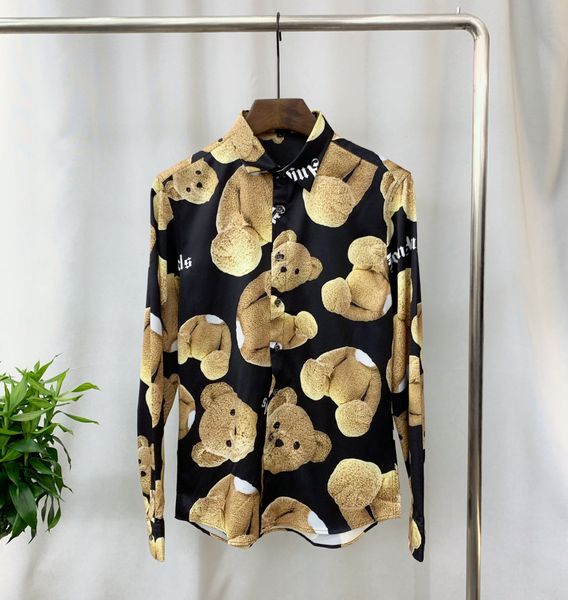 

2019 new women fashion spring autumn blouse slim bear print black lapel neck long sleeve cute women's blouses & shirts black size -3x, White