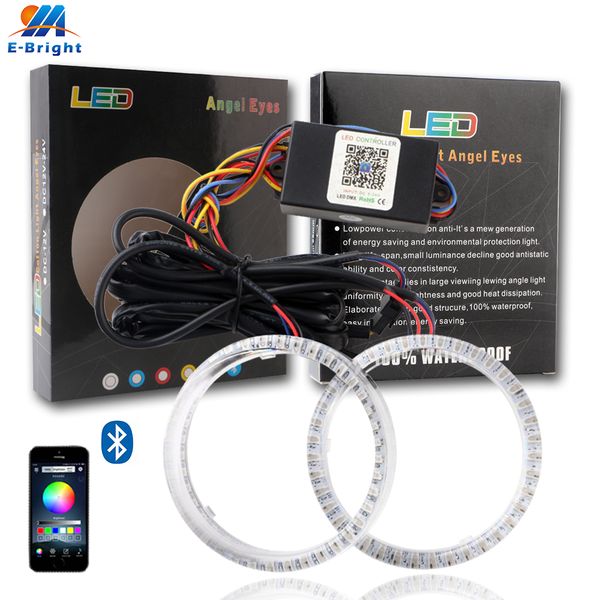

4x rgb 80mm 95mm led colorful streamer angel eyes bluetooth app control halo ring car auto turn signal driving headlight