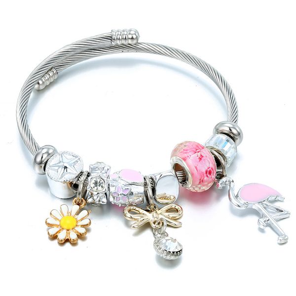 

Hot Selling Peach Flower Love Beaded Bracelet Fashion Small Daisy Pendant Charm Designer Women Bracelets Jewelry Gift